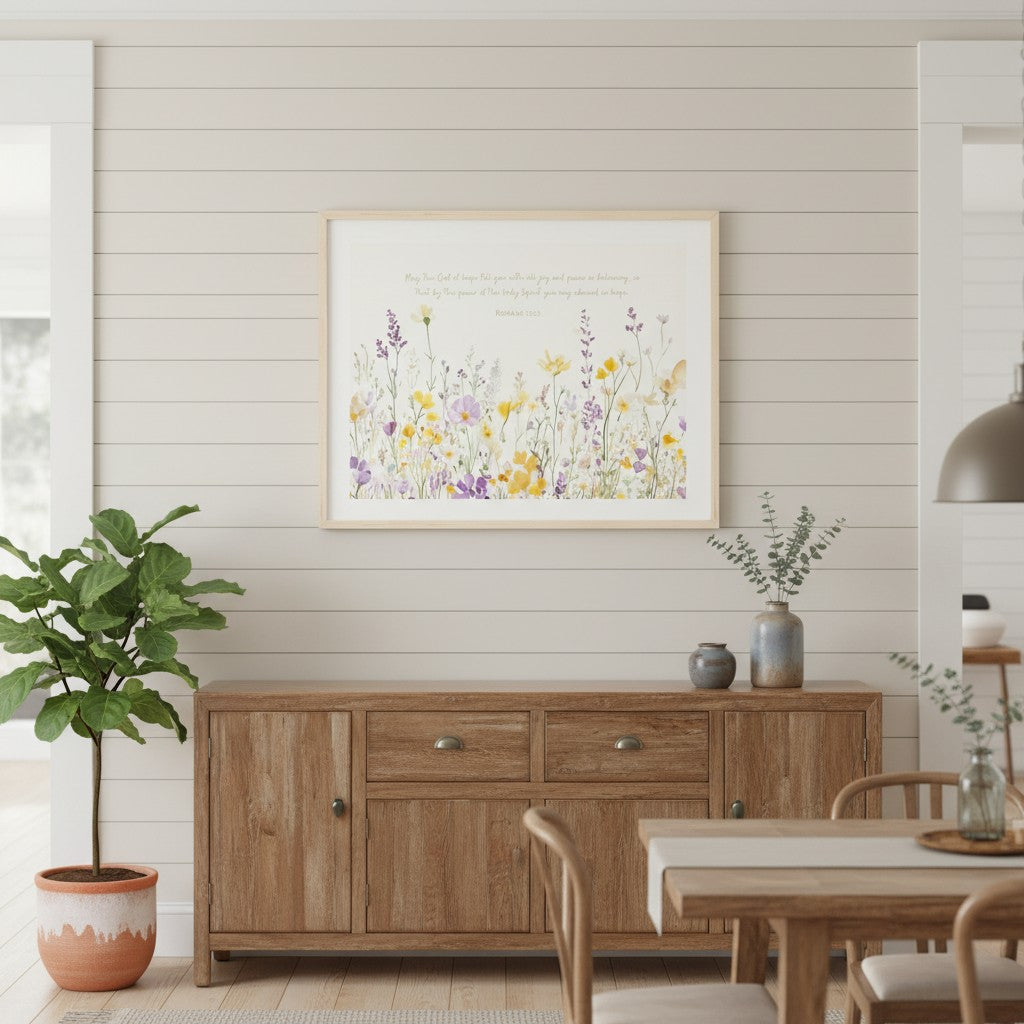 Peaceful modern Christian bedroom with scripture wall art creating a quiet space for reflection and reconnecting with God
