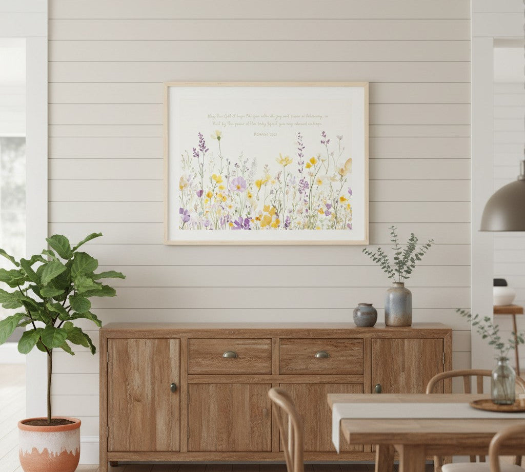 Peaceful modern Christian bedroom with scripture wall art creating a quiet space for reflection and reconnecting with God