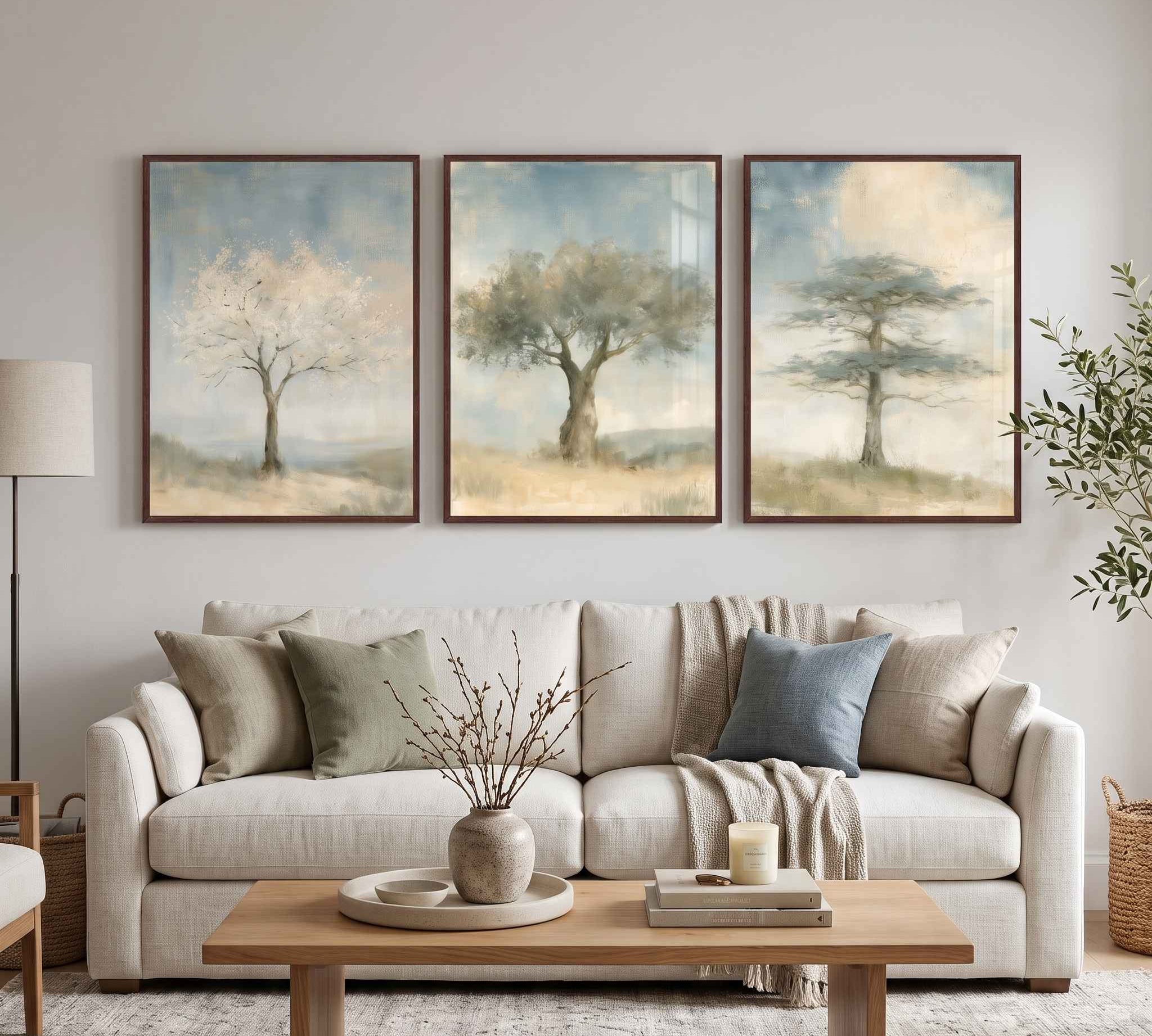 Where to Place Christian Wall Art set displayed above sofa in a living room