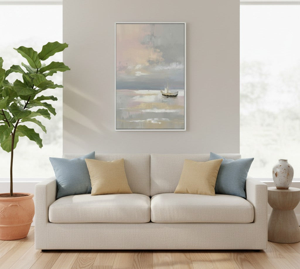 Peaceful Christian living room with scripture wall art encouraging quiet worship and daily gratitude