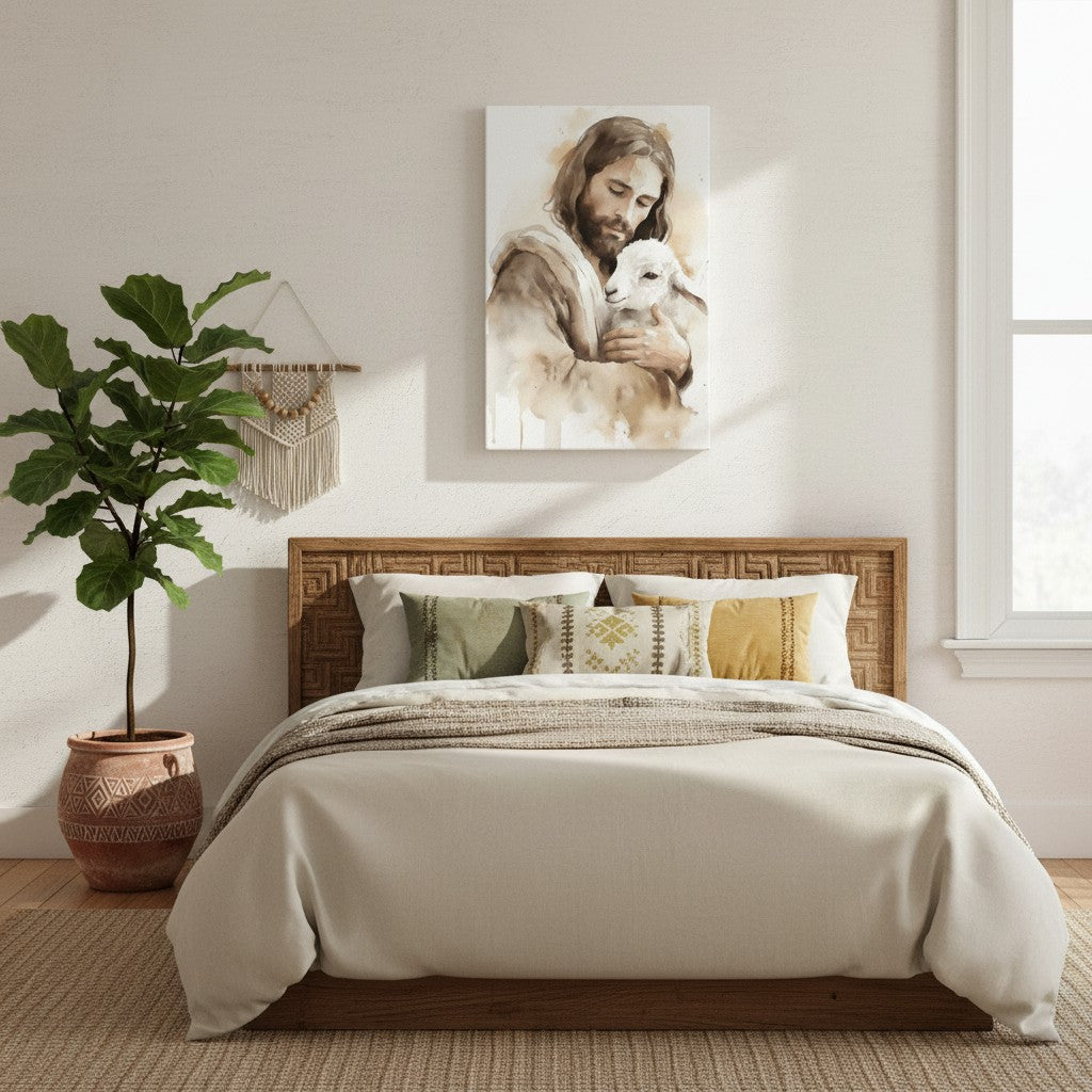 modern christian Jesus wall art in bedroom encouraging daily praise