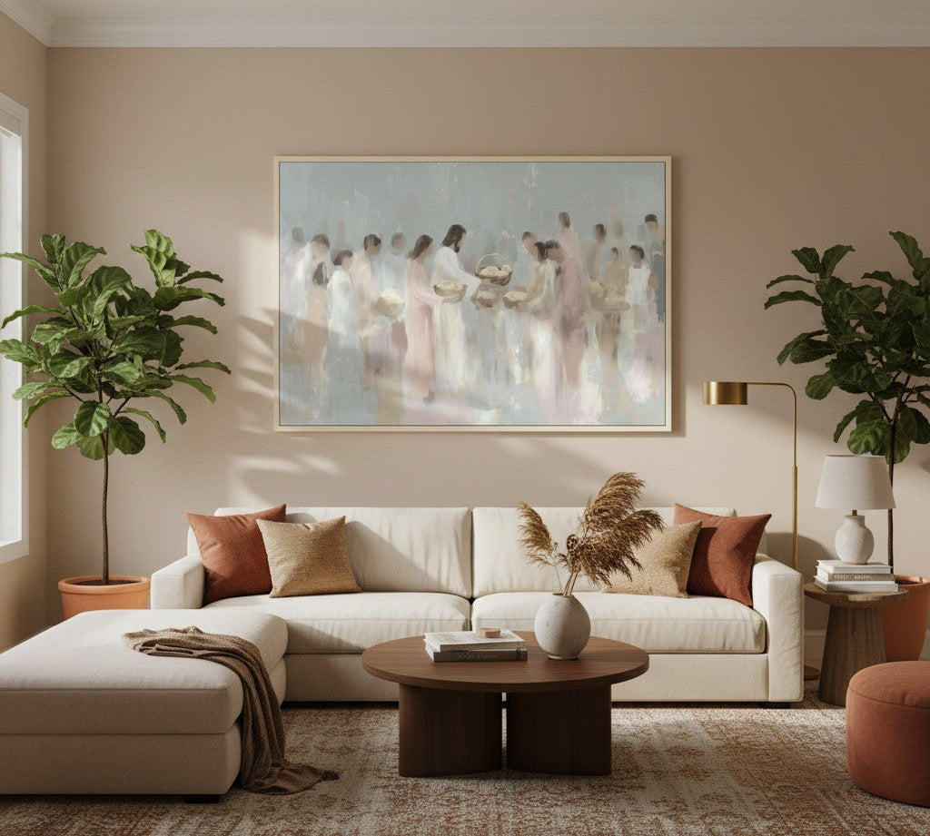 Christian housewarming gift wall art displayed in modern entryway