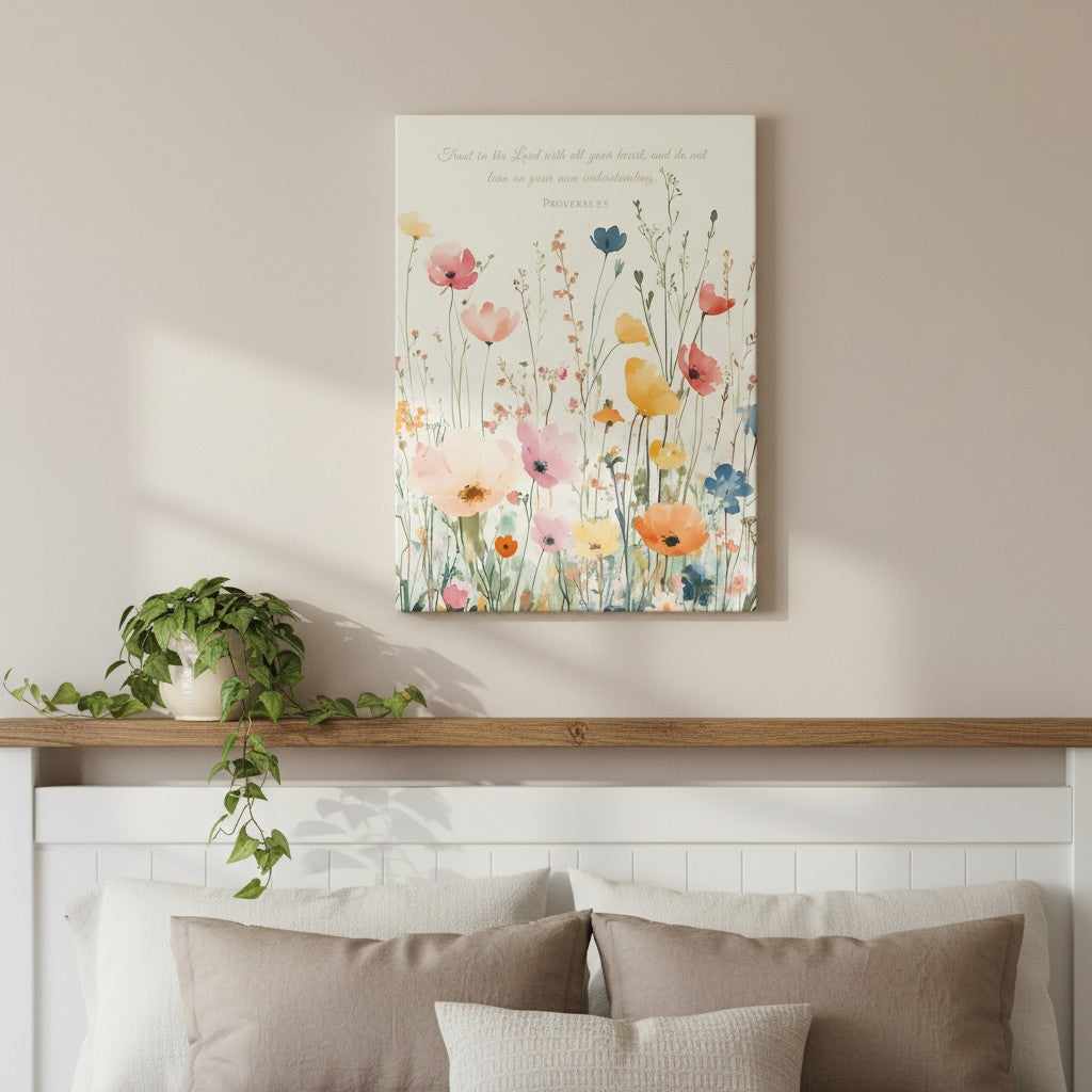 Modern Christian living room featuring subtle scripture wall art reflecting theology of beauty