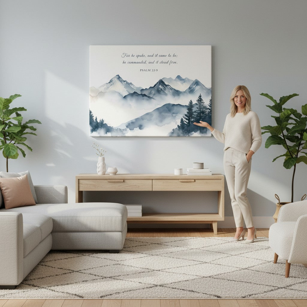 Christian wall art styles guide showing modern neutral, minimal, and botanical decor in a bright home