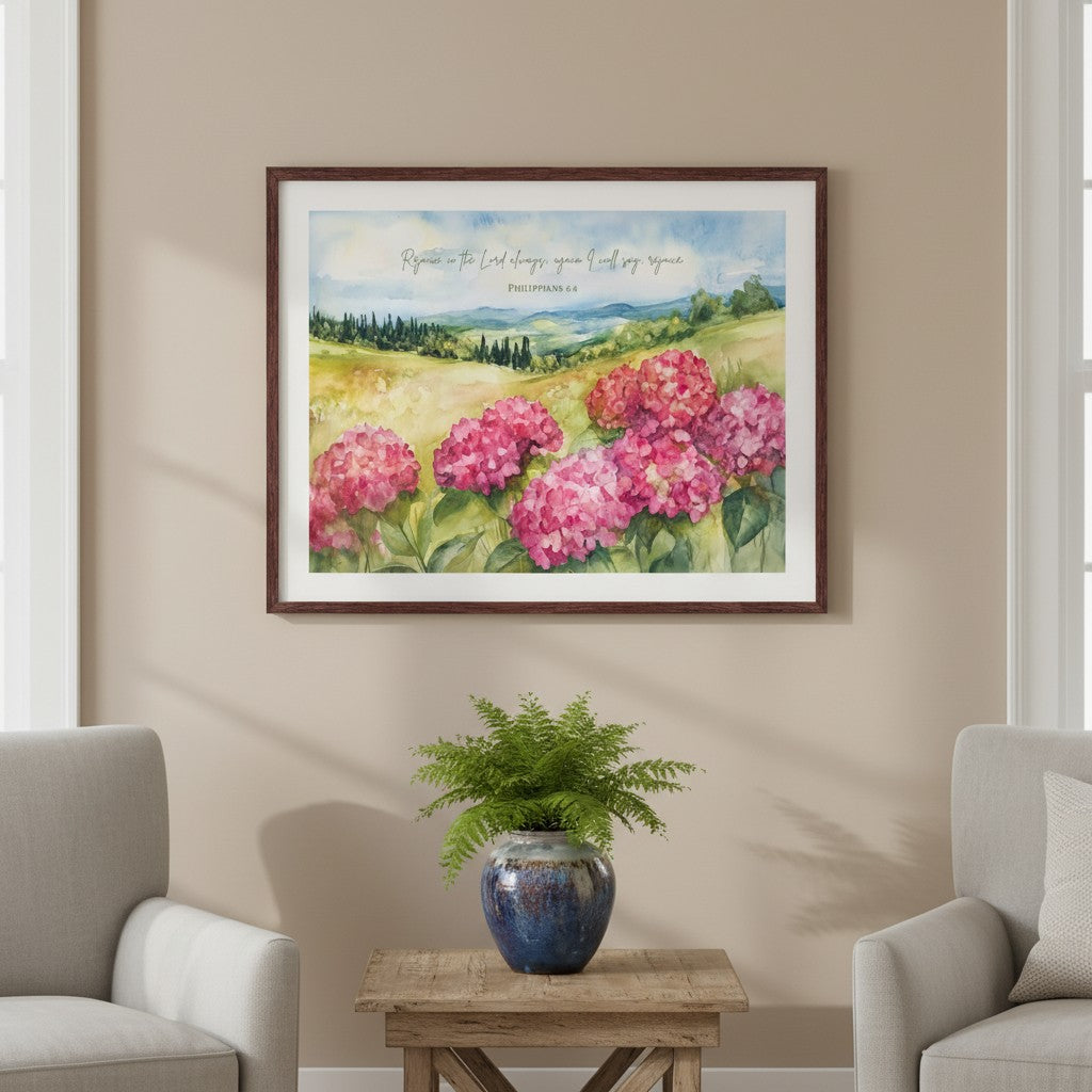 Christian wedding gift wall art displayed in a modern newlywed living room