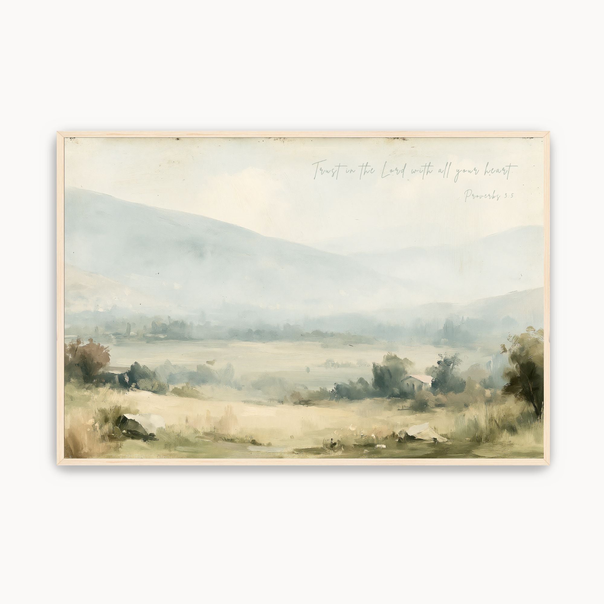 Trust in the Lord With All Your Heart Wall Art | Proverbs 3:5-6 Misty Valley Canvas Print