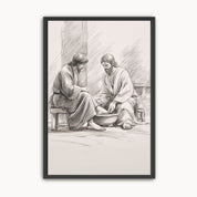 Jesus Washing Foot Wall Art | Minimalist Christian Line Art Sketch