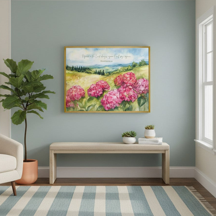 Countryside Hydrangea canvas wall art.
