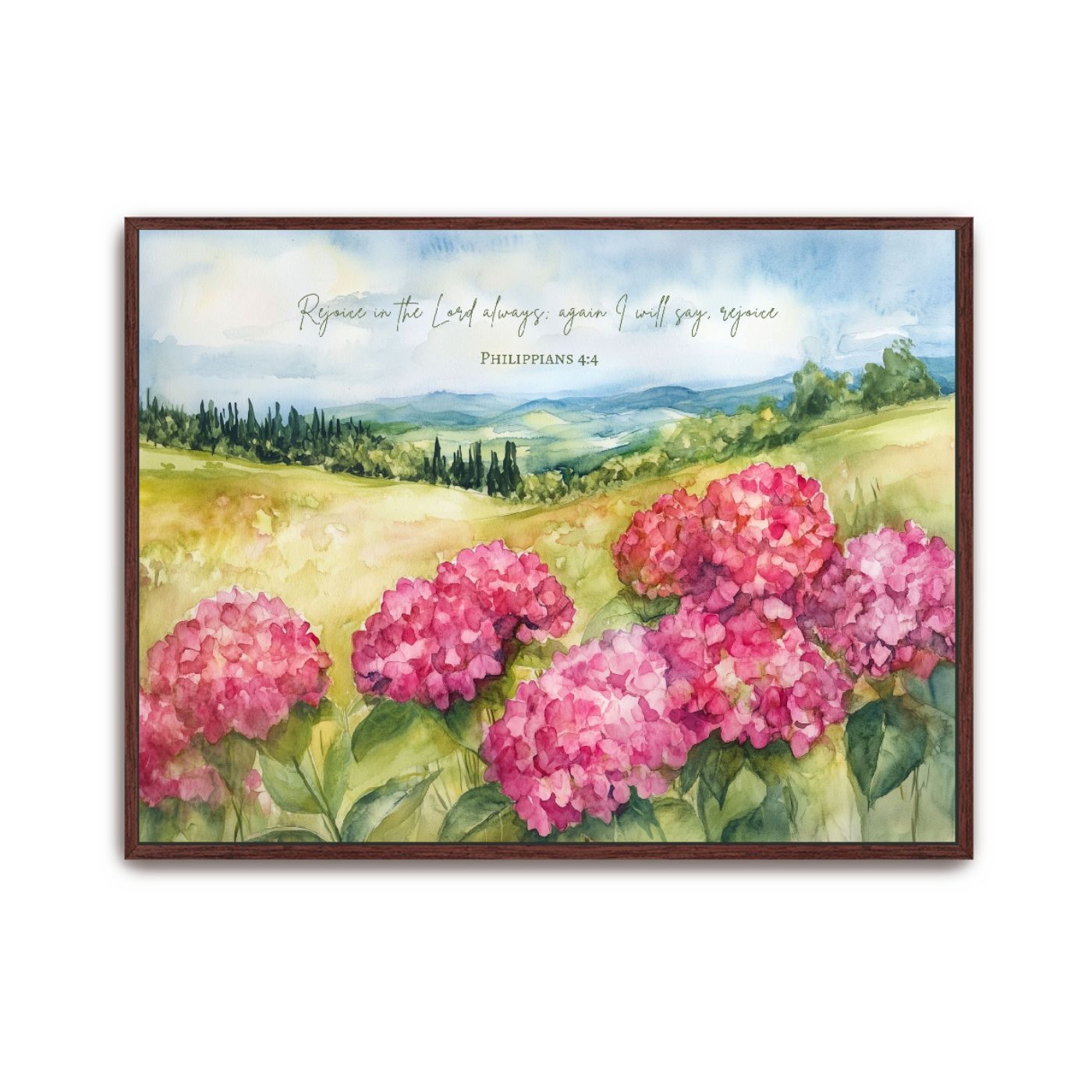 Rejoice in the Lord, Countryside Hydrangea Christian Wall Art