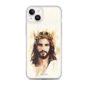 A Christian iPhone case featuring a watercolor illustration of Jesus wearing a crown of thorns.