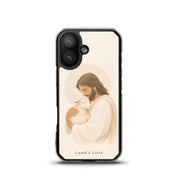Jesus the Good Shepherd Christian iPhone case MagSafe clear cover for iPhone 17, featuring Jesus holding a lamb in soft neutral tones