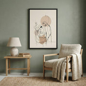 Minimalist Christian Birth of Jesus wall art in modern living room with green wall