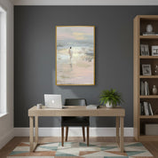Jesus walking on the water canvas wall art styled above a wooden console table.