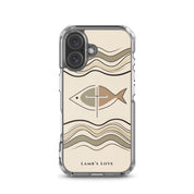Christian Ichthys fish and cross MagSafe iPhone 16 case minimalist faith symbol design
