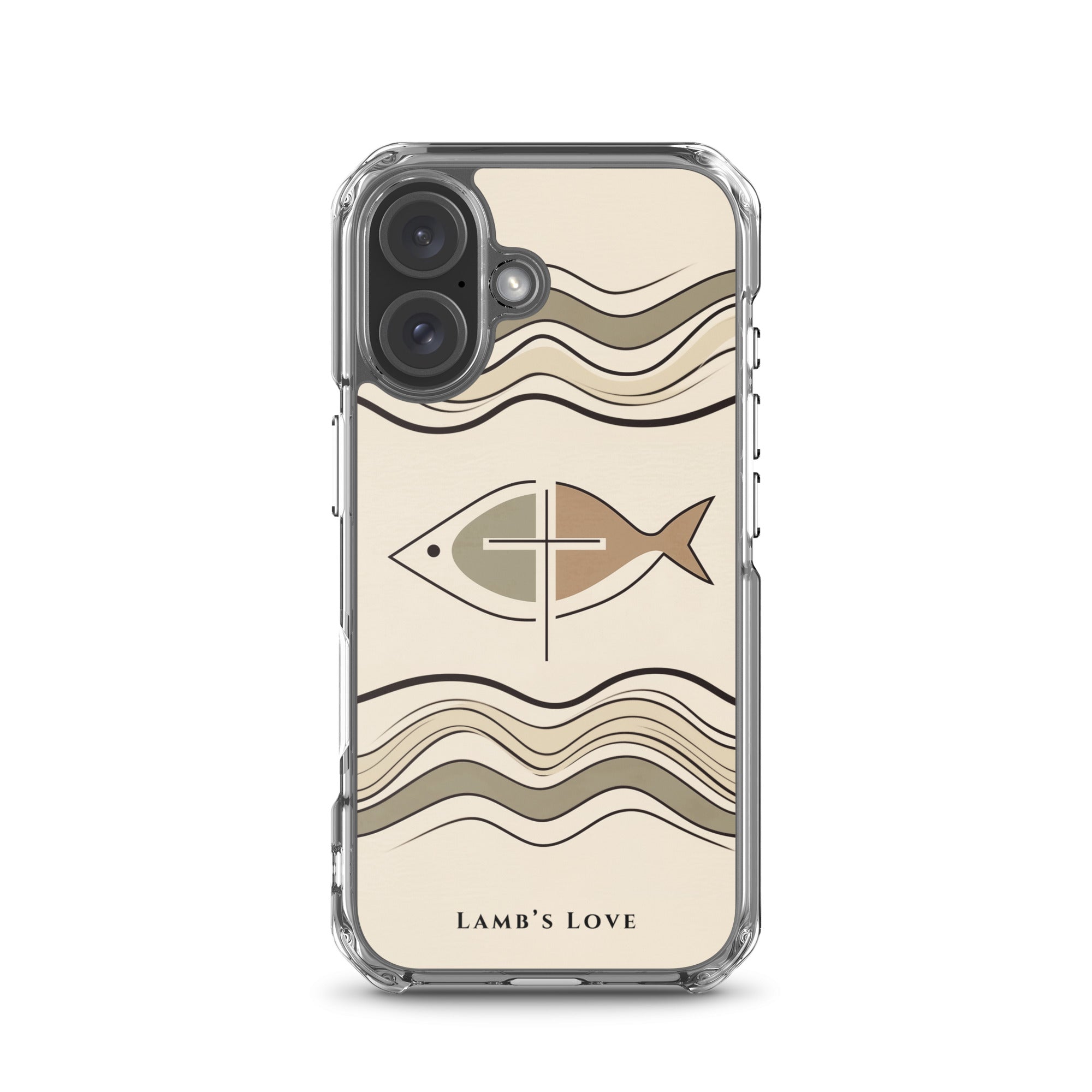 Christian Ichthys fish and cross MagSafe iPhone 16 case minimalist faith symbol design