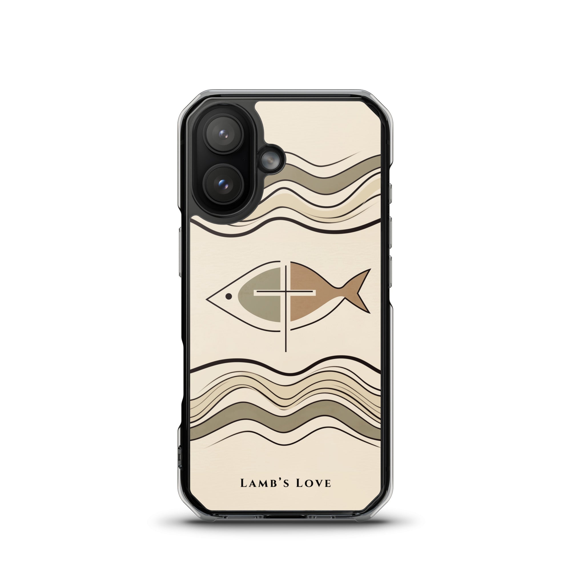 Christian Ichthys fish and cross MagSafe iPhone 17 case minimalist faith symbol design