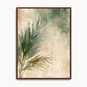 Framed Christian palm leaf wall art in soft sage green and cream watercolor, symbolizing Jesus’ victory, resurrection hope, and the triumphal entry.