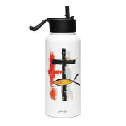 Cross and Ichthys, 32 oz Stainless Steel Water Bottle - Lamb’s Love