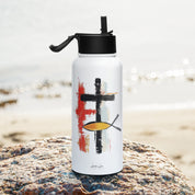 Cross and Ichthys, 32 oz Stainless Steel Water Bottle - Lamb’s Love