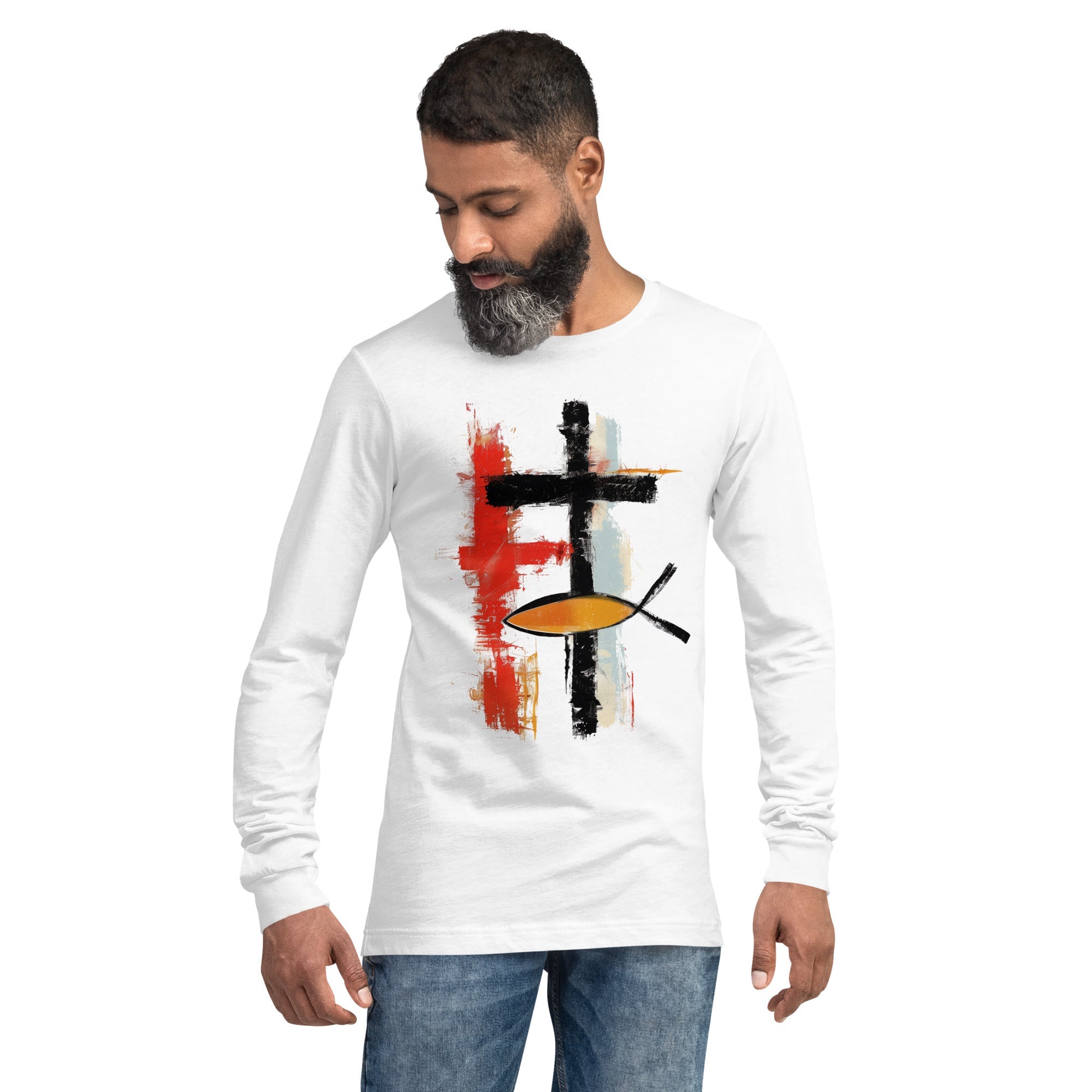 Cross and Ichthys, Men's Long Sleeve Tee - Lamb’s Love