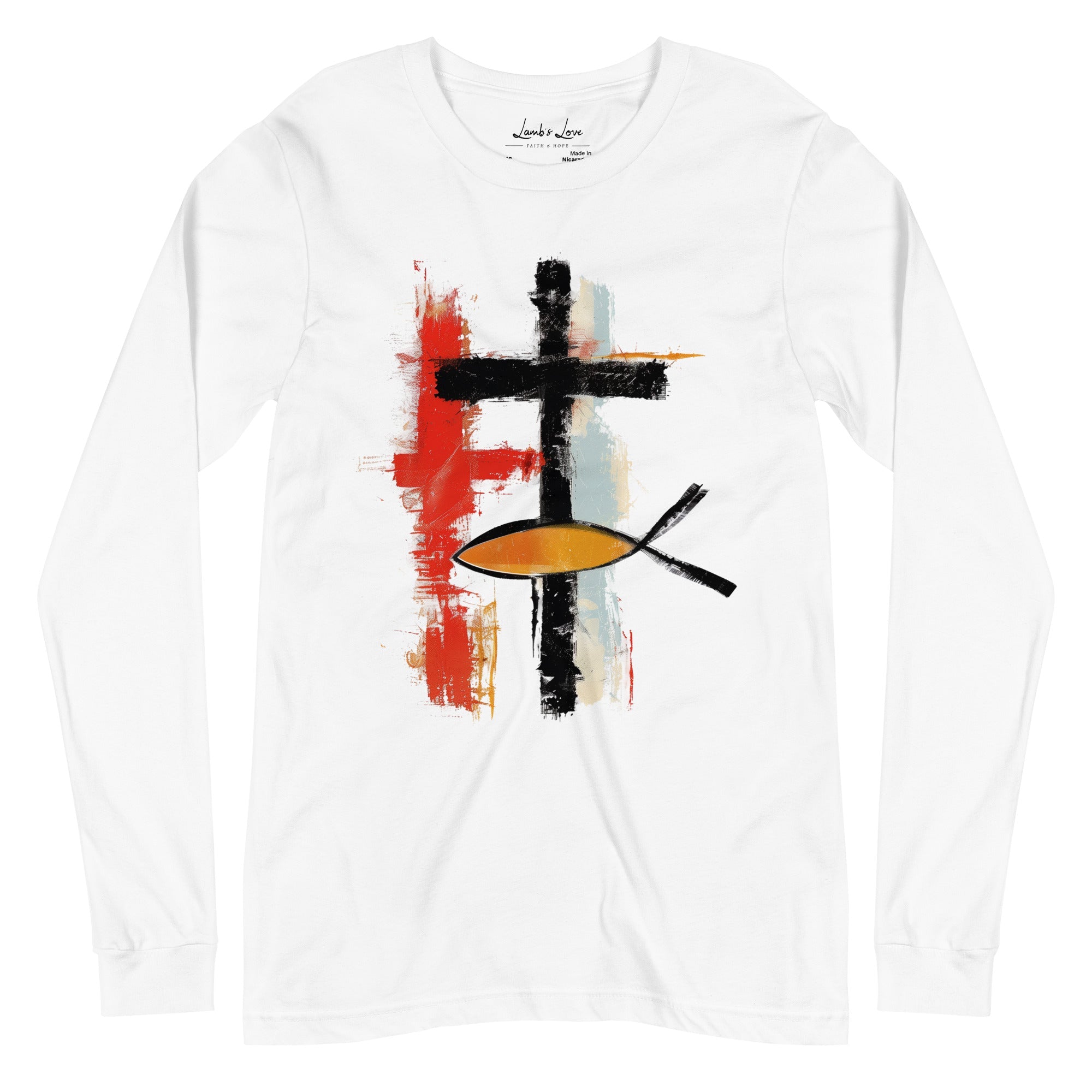 Cross and Ichthys, Men's Long Sleeve Tee - Lamb’s Love