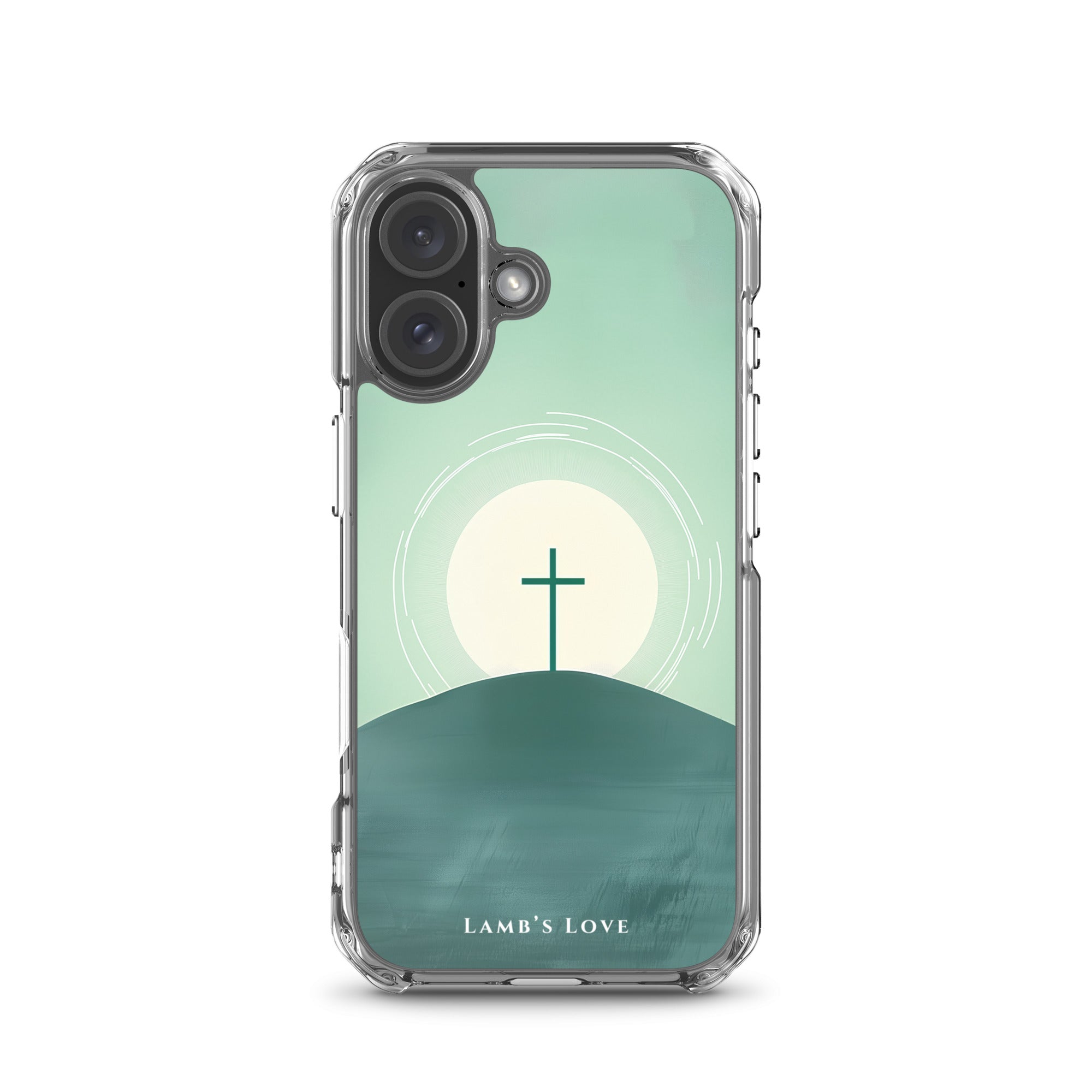 Christian MagSafe iPhone 16 case with cross on the mountain design minimalist faith phone case