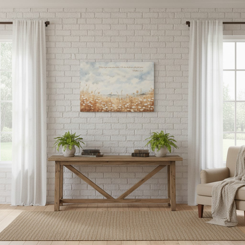 Do Not Worry, Christian Wildflowers Landscape Scripture Wall Art, Matthew 6:28