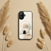 Empty Tomb Christian MagSafe iPhone case on beige background with pampas grass and minimalist resurrection-inspired neutral botanical aesthetic