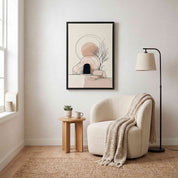 Minimalist Empty Tomb Christian wall art displayed in a Scandinavian-style reading nook with neutral decor.