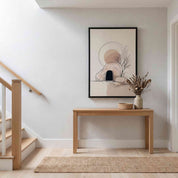 Minimalist Empty Tomb Christian wall art displayed in a neutral Scandinavian staircase hallway.