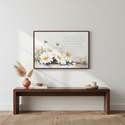 Every Good Gift Christian wall art featuring James 1:17 verse with watercolor white daisies in soft, earthy tones.