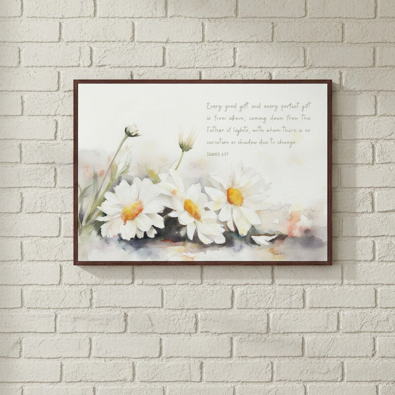 Watercolor daisies Christian wall art inspired by James 1:17, bringing warmth and gratitude to rustic or farmhouse spaces.