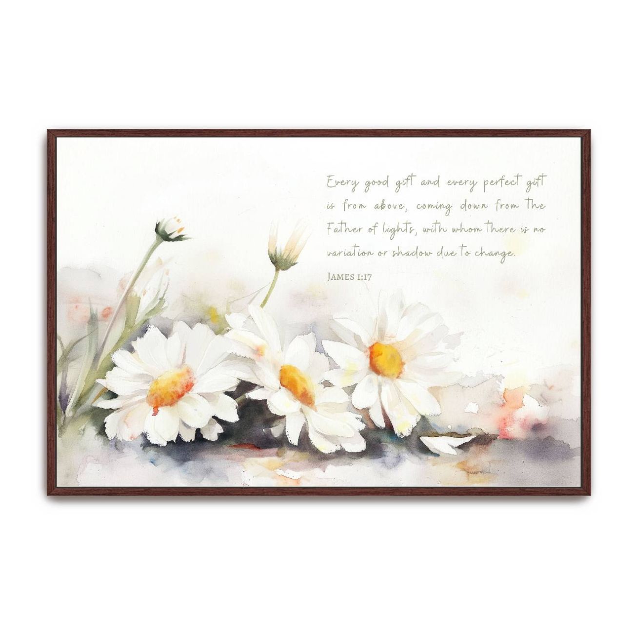 Every Good Gift, White Daisies Watercolor Scripture Wall Art, James 1:17