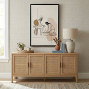 Modern minimalist foot washing Christian wall art in neutral beige living room setting