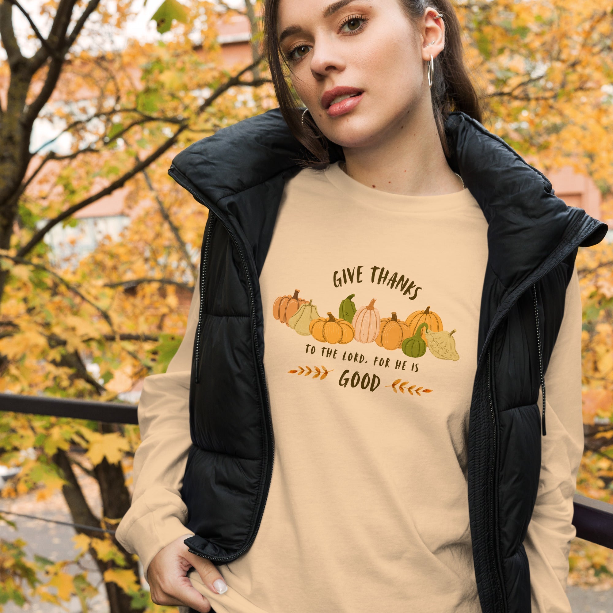 Give Thanks, Women's Long Sleeve Tee - Lamb’s Love