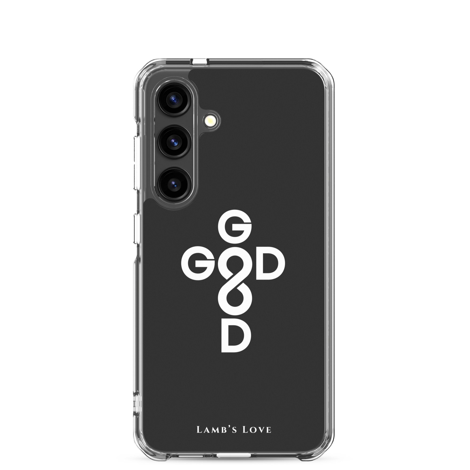 God Is Good Christian Samsung Galaxy S24 phone case with cross and infinity symbol representing God’s eternal love and goodness