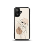 Good Shepherd Christian MagSafe iPhone case featuring minimalist line art of Jesus holding a lamb with soft neutral aesthetic and modern faith-inspired design
