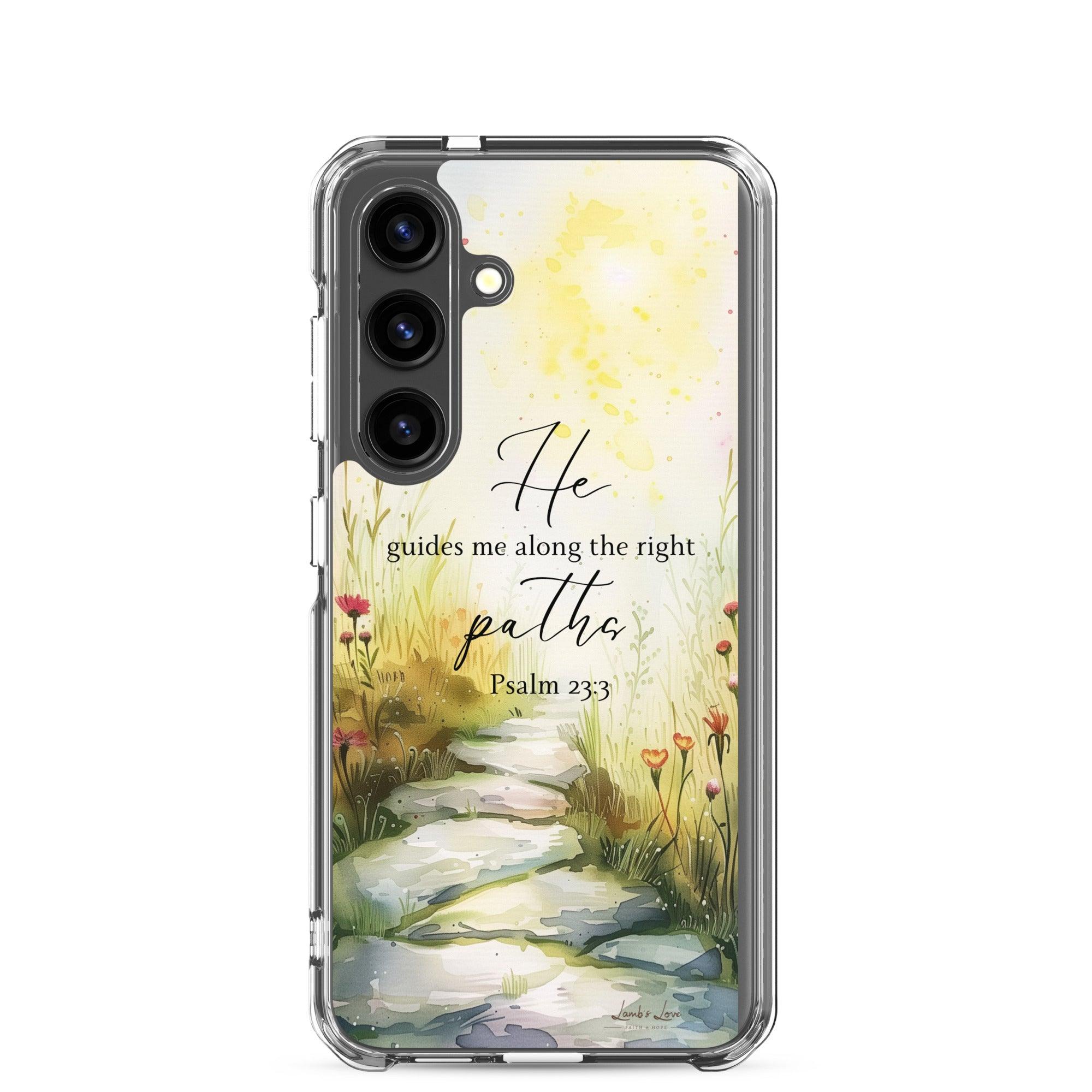 He Guides Me Paths, Clear-edge Case for Samsung - Lamb’s Love