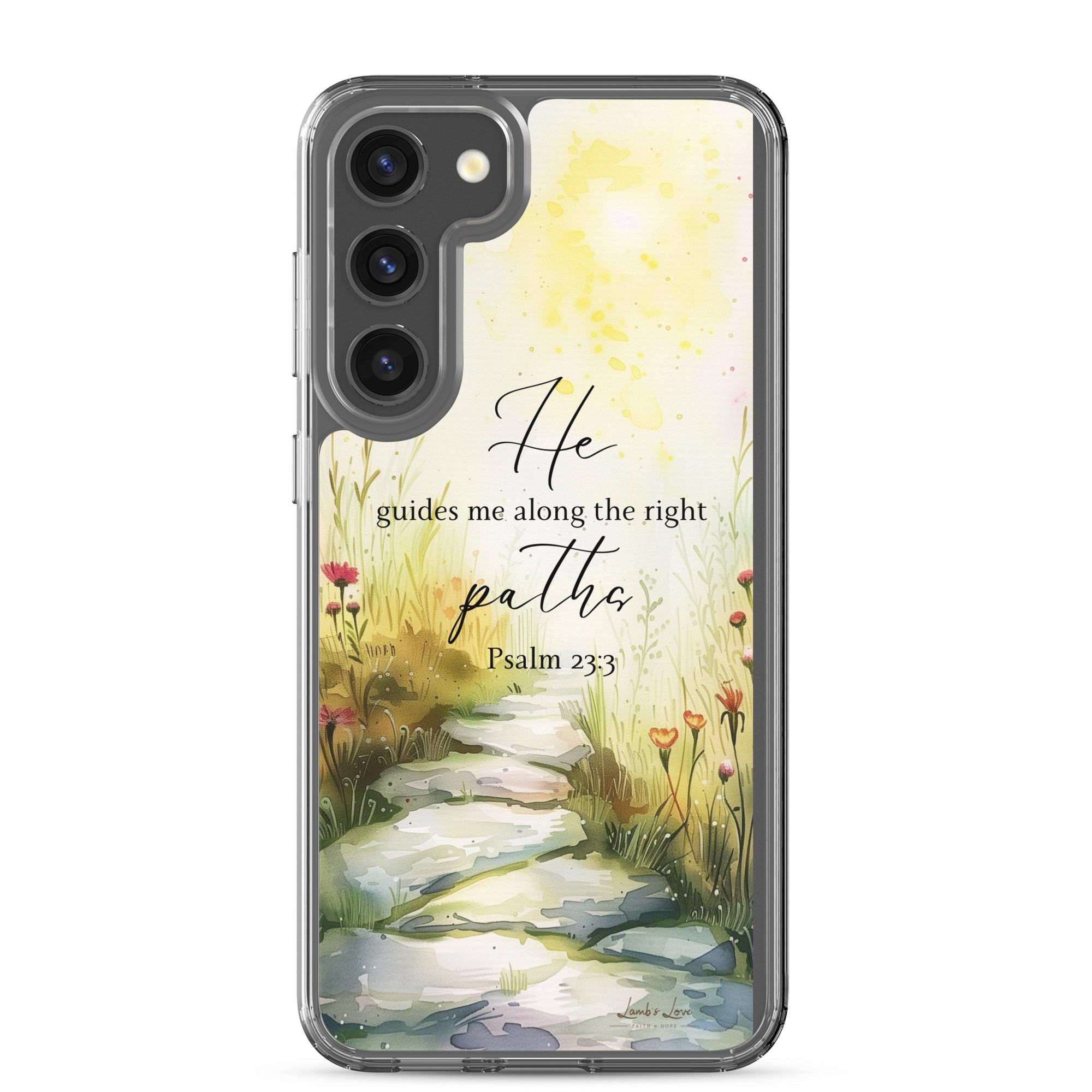 He Guides Me Paths, Clear-edge Case for Samsung - Lamb’s Love