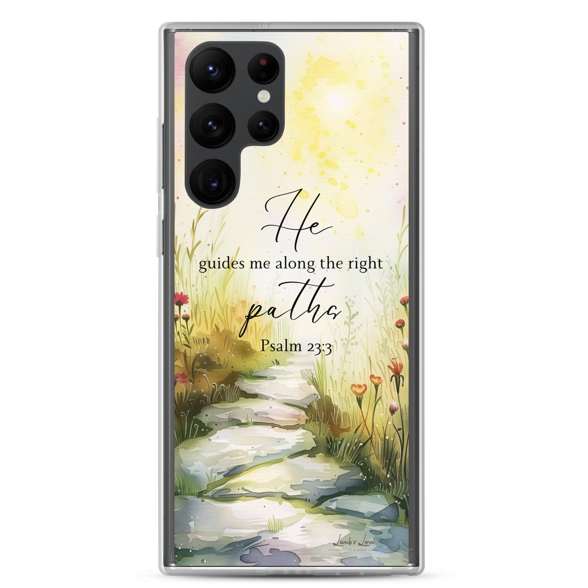 He Guides Me Paths, Clear-edge Case for Samsung - Lamb’s Love