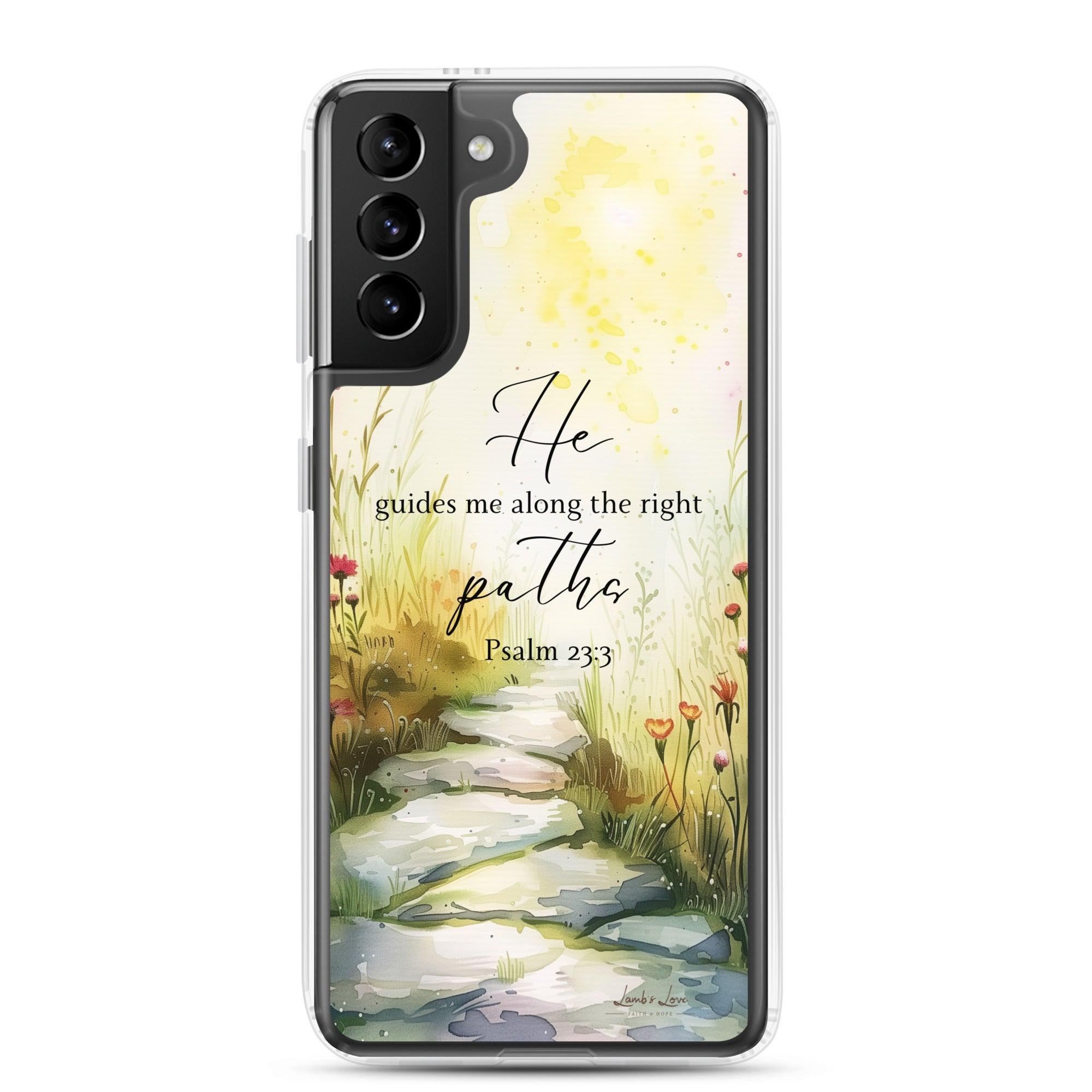 He Guides Me Paths, Clear-edge Case for Samsung - Lamb’s Love