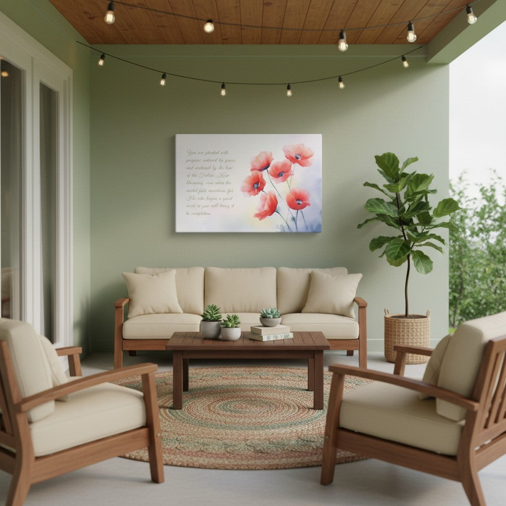 He Who Began a Good Work, Red Poppies Watercolor Christian Scripture Wall Art