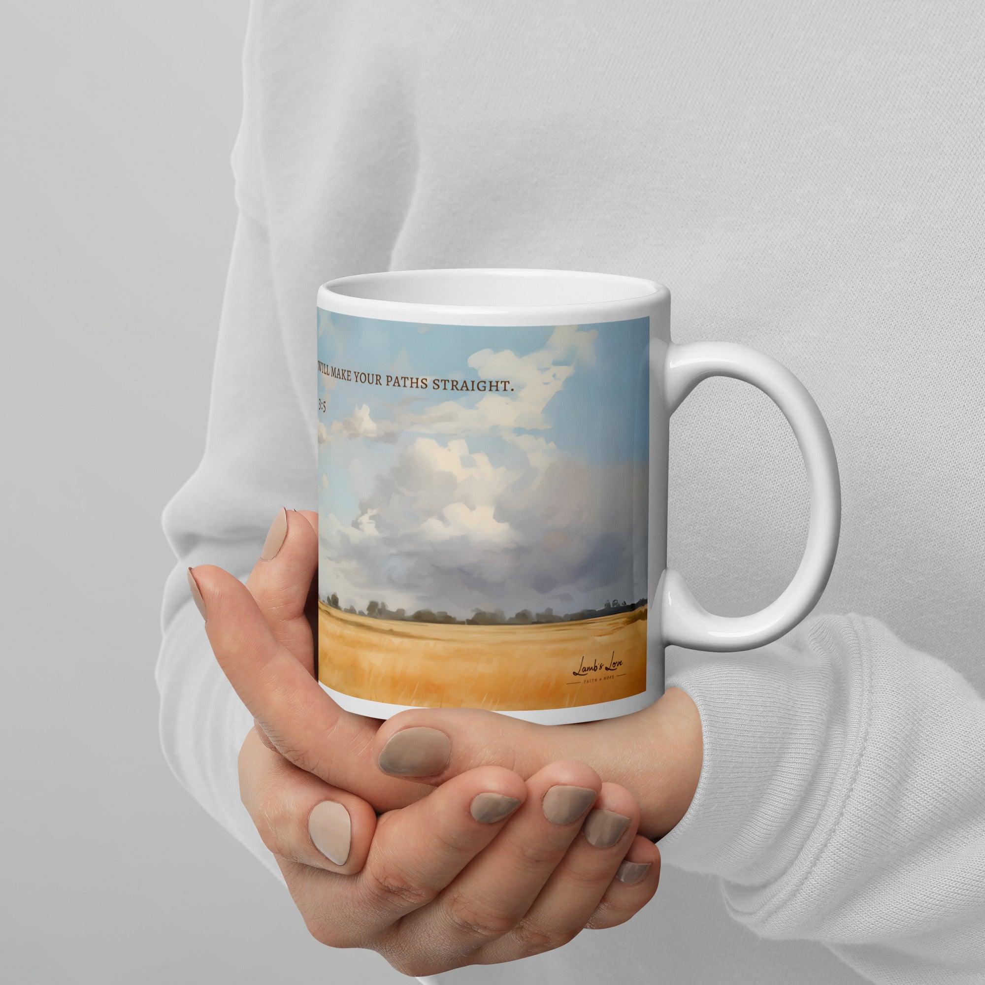 He Will Make Your Paths Straight, White Interior Mug - Lamb’s Love