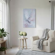Peaceful Holy Spirit dove watercolor wall art above a cozy bed, radiating grace and tranquility in soft pastel colors.