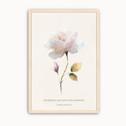 Watercolor rose Christian floral wall art featuring the Bible verse "His mercies are new every morning" from Lamentations 3:22–23. Elegant botanical Scripture artwork for living room, bedroom, prayer room, or office.
