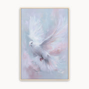 Watercolor Christian wall art of the Holy Spirit as a white dove in soft pastel colors