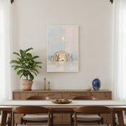 Watercolor-style Nativity Scene wall art showing Mary, Joseph, and Jesus with warm brushwork and gentle Christmas tones.