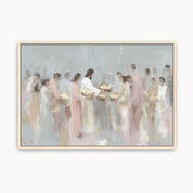 Watercolor Christian wall art of Jesus with the crowd in a peaceful pastel style