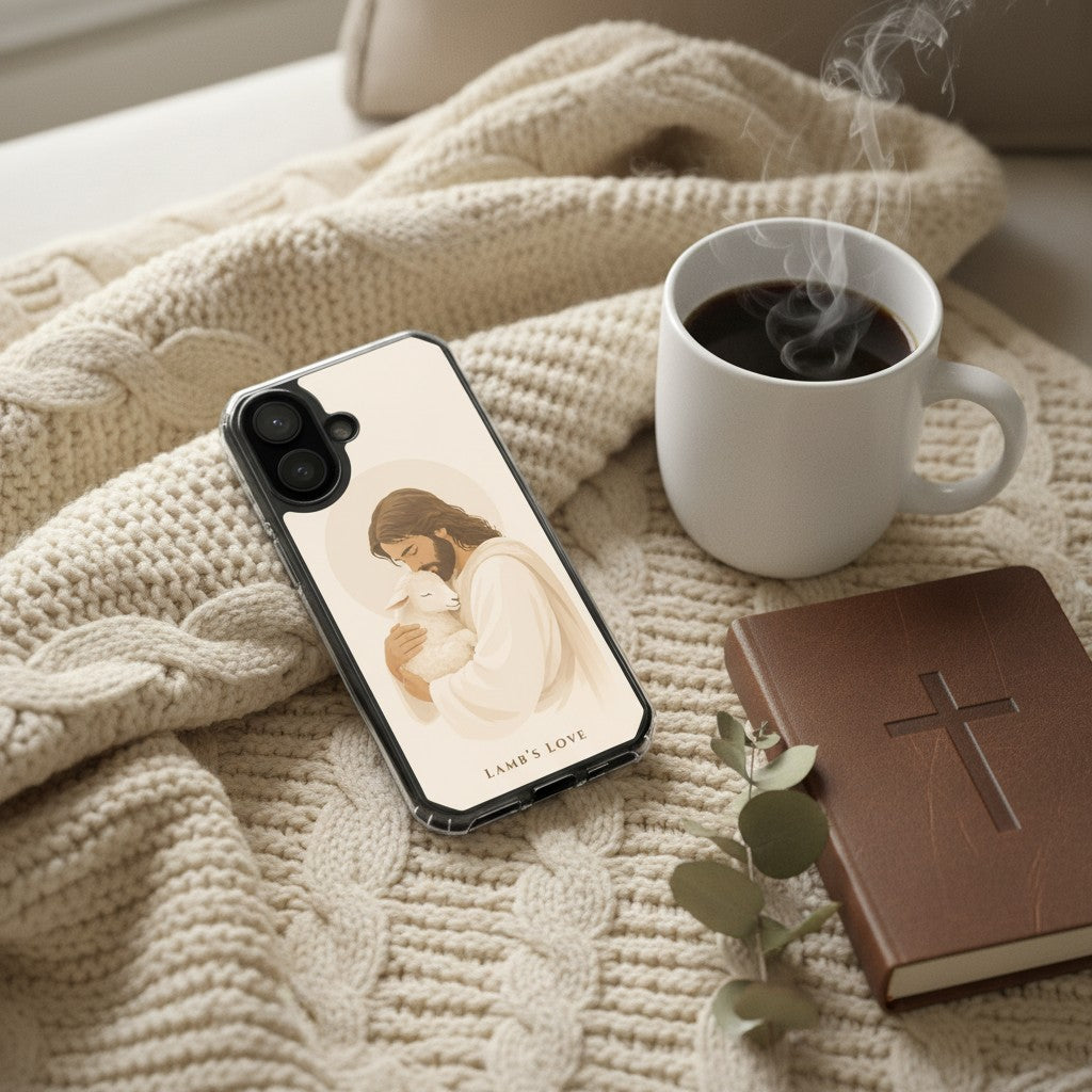 MagSafe Christian iPhone case features including shock protection, raised bezel, and durable clear back