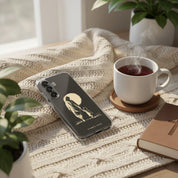 Christian Samsung Galaxy phone case showing Jesus holding the hand of a child beside Bible and coffee in devotional morning setting